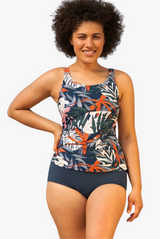 Chlorine Resistant Tummy Control Tankini Top Tropical Palm