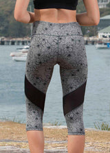 Printed Crop Legging with Mesh Panel-2426