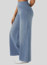 Ultra Stretchy Wide Leg Jeans- Denim Blue