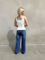 Ultra Stretchy Wide Leg Jeans- Denim Blue