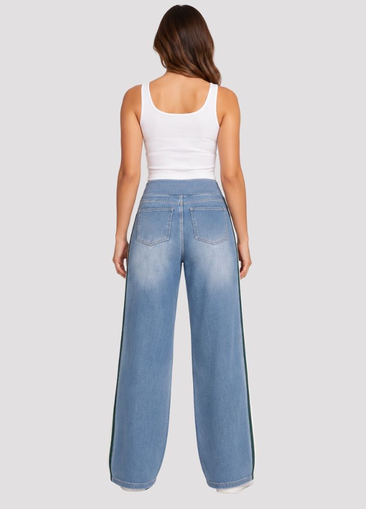 Ultra Stretch Wide Leg Jeans with Side Stripe