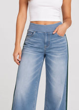 Ultra Stretch Wide Leg Jeans with Side Stripe
