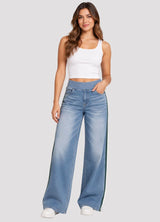 Ultra Stretch Wide Leg Jeans with Side Stripe