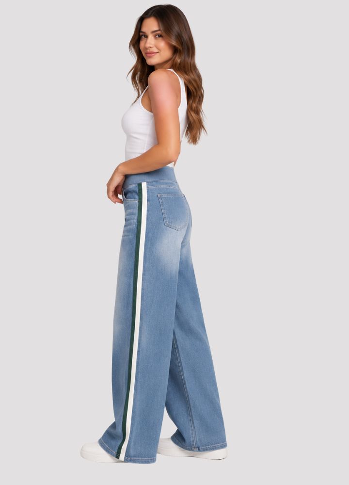 Ultra Stretch Wide Leg Jeans with Side Stripe