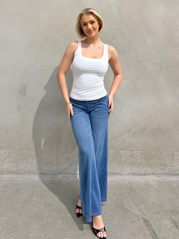 Ultra Stretchy Wide Leg Jeans- Denim Blue