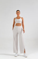 White Active Set — Wide-Leg Pants + Strappy Sports Bra