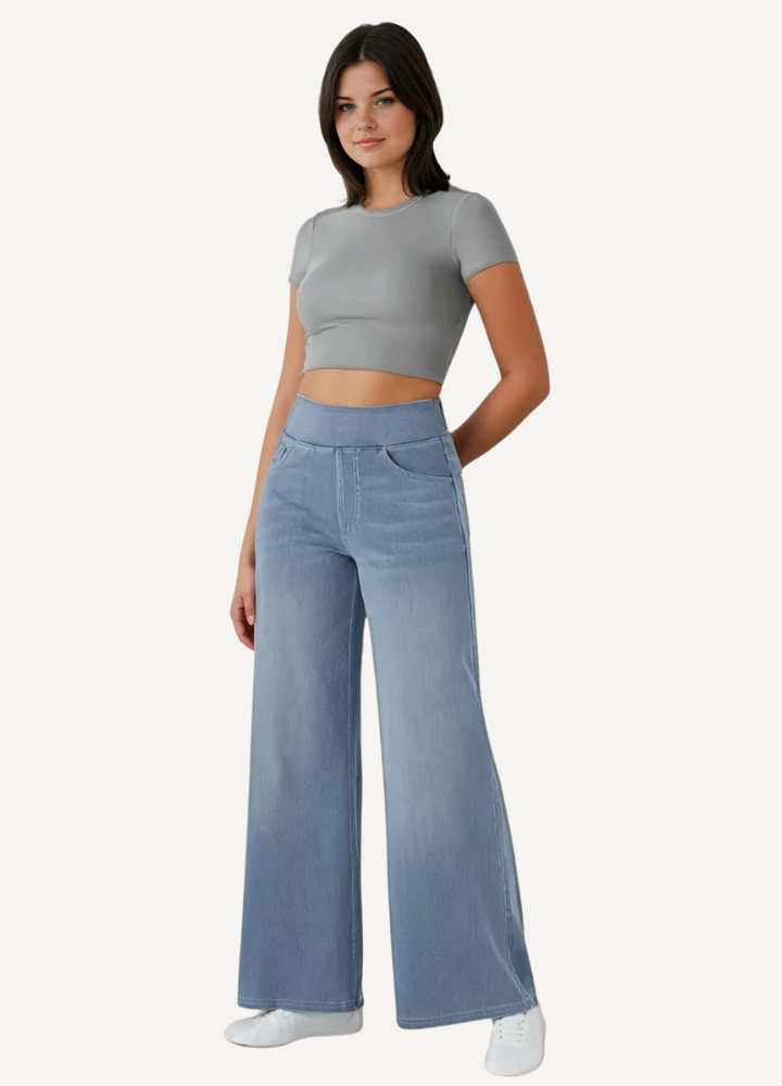 Ultra Stretchy Wide Leg Jeans- Denim Blue