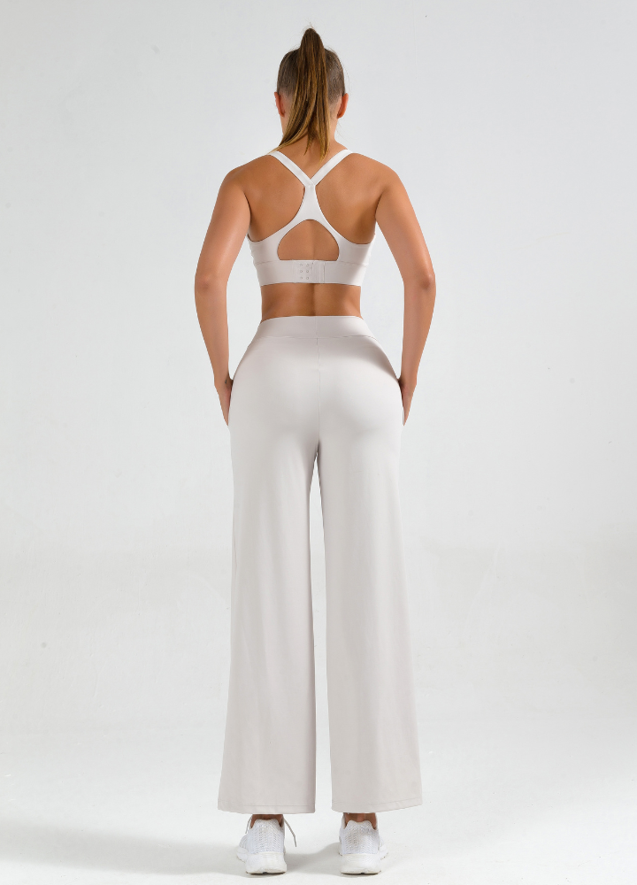 White Active Set — Wide-Leg Pants + Strappy Sports Bra