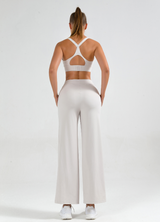 White Active Set — Wide-Leg Pants + Strappy Sports Bra